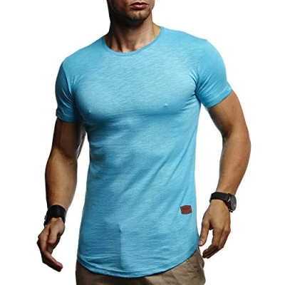 Image de Leif Nelson LN8331 T shirt d&#039;été long à col rond pour homme, coupe ajustée en maille fine basique manches courtes, blanc et noir, Turquoise., XL
