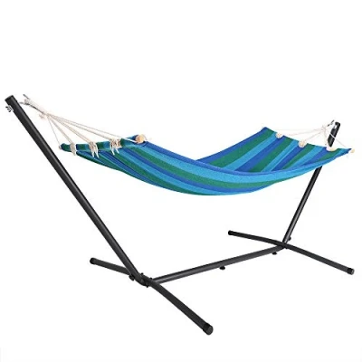 Image de Detex Hamac avec Cadre en métal 200 x 80cm Support Individuel Toile résistante Anti déchirures Bleu