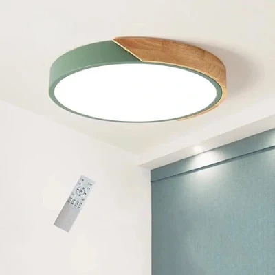 Image de GHiycotdl Plafonnier LED Bois, Dimmable Lampes de Plafond rond intérieur avec télécommande, minuterie automatique 24W Pour Salon, Chambre, Cuisine, Couloir(Vert 40CM)