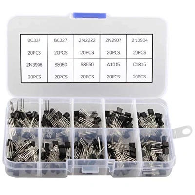 Image de HALJIA Lot de 200 Transistors NPN PNP TO 92 10 valeurs Pour BC337, BC327, 2N222, 2N2907, 2N3904, 2N3906, S8050, S8550, A1015 C1815.