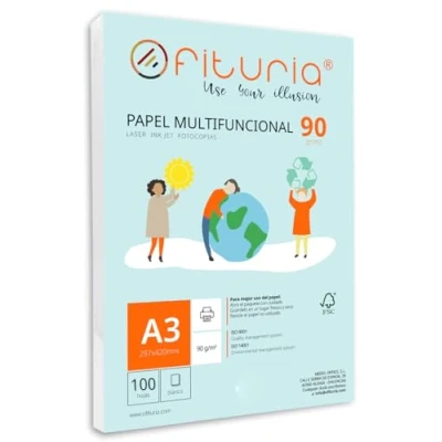 Image de Ramette de papier A3 90g avec 100 feuilles blanches, multifonctionnel pour un usage scolaire et professionnel. Idéal imprimantes laser, à jet d’encre ou photocopieuses Ofituria