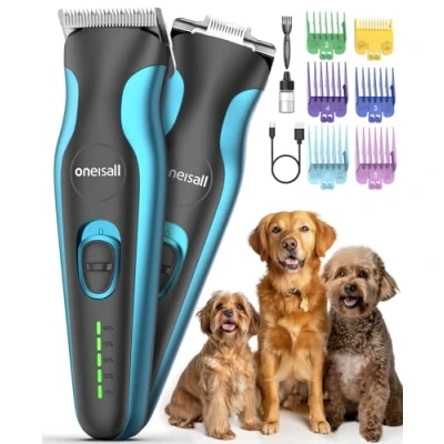 Image de oneisall tondeuse chien silencieuse 2 en 1, pour et chats professionnelle poil long epais, têtes, pattes, yeux, oreilles visages