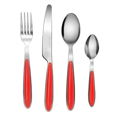 Image de EXZACT Couleur Couverts en inox 16 Pièces: 4 x Fourchettes, Couteaux, Cuillères, Cuillère à café (EX07 Rouge 16)