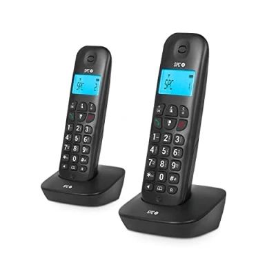 Image de SPC Air Pro Duo Téléphone Fixe sans Fil avec écran Lumineux, identificateur d’Appel, Mains Libres, Mode Mute, répertoire 20 Contacts, compatibilité Gap et ECO Noir