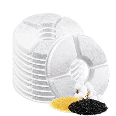 Image de Fousenuk Lot de 10 Filtre Fontaine Eau Chat, Round à Filtres Rechange avec Charbon Actif et Résine Échangeuse d&#039;Ions, pour 1.6 2.5L Fleur L&#039;Animal