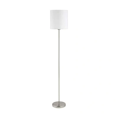 Image de Eglo lampadaire Pasteri, textile 1 flamme, en acier et tissu, couleur : nickel mat, blanc, prise E27, interrupteur à pied inclus
