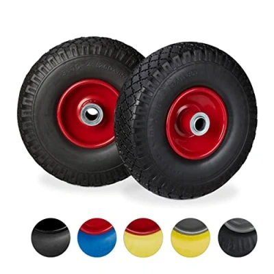Image de Relaxdays Roue de Diable, Lot 2, Roues brouette, en Caoutchouc, axe 20 mm Acier, 3.00 4&quot;, 260 x 85 mm, Noir Rouge
