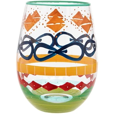 Image de Maturi Verre à vin sans pied peint la main, motif multicolore, 530 ml, boîte cadeau
