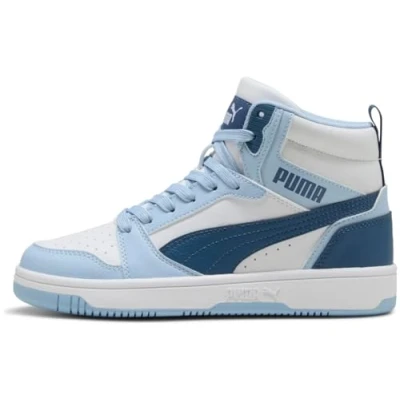 Image de PUMA Rebound V6 Mid Jr Basket, Blanc Indigo Foncé Haute Tropic, 38 EU