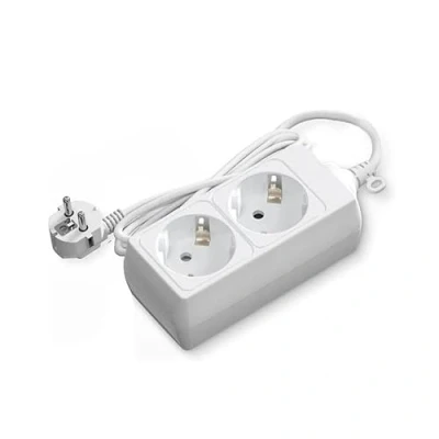 Image de Multiprise Blanche à 2 Prises Schuko sans Interrupteur, 3 m H05VV F 3G1,5 m㎡, Base de
