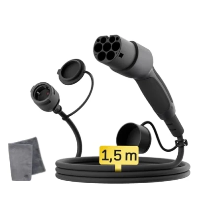 Image de dé Adaptateur Type 2 vers Schuko 16A 1,5m Chargement Facile aux bornes de Recharge/Wallbox 230V, IP55 pour Vélo Électriques, Scooter Électriques et Motos Pas V2L