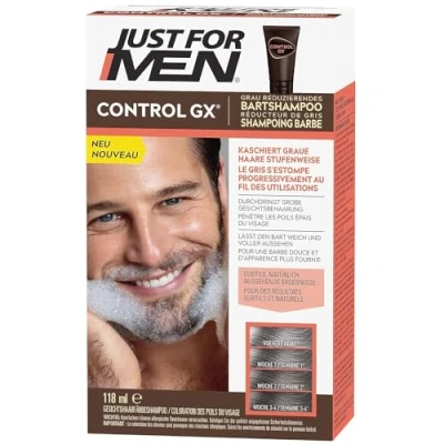 Image de Just For Men Control GX Shampoing Barbe, Reduit Le Poils Blancs À Chaque Lavage, Pour Des Résultats Subtils Et Naturels, Toutes Les Nuances, 118 ml