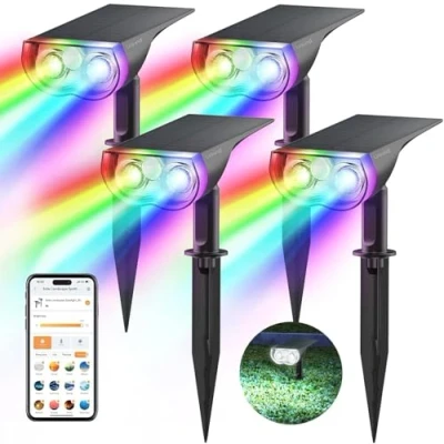 Image de Linkind Lot de 4 lampes solaires intelligentes SL5 à changement couleur pour décorations d&#039;Halloween, contrôle par application, d&#039;extérieur IP65, d&#039;Halloween