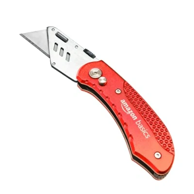 Image de Amazon Basics Couteau utilitaire pliable durable avec corps en aluminium, rouge