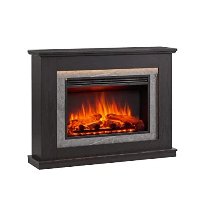 Image de CrownFlame Cheminée électrique Alexios Foyer sur Pieds avec Effet de Flammes 3D Chauffage 2000W, éclairage LED Sol télécommande, minuteur &amp; Thermostat Marron foncé