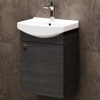 Image de Planetmöbel Ensemble de Meubles Salle Bain, composé d&#039;un lavabo et Meuble Bas 45 cm, Anthracite, Robinet chromé, Bain Intemporel