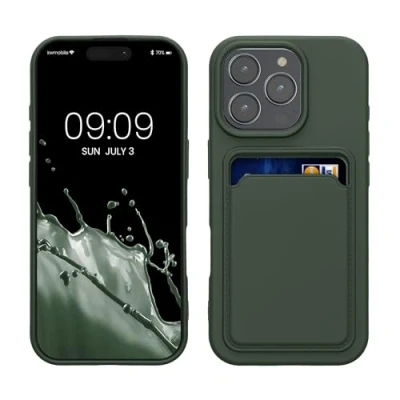 Image de kwmobile Housse Compatible avec Apple iPhone 16 Pro Coque de téléphone Compartiment Carte en Silicone Vert foncé