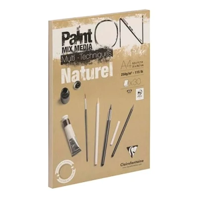 Image de Clairefontaine 96540C Bloc Collé PaintON Multi techniques 30 Feuilles Papier Dessin au Grain Légèrement Rugueux Naturel A4 21x29,7 cm 250g