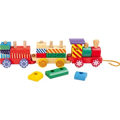 Image de small foot 3498 Train Multicolore en bois, 13 cubes de construction et une locomotive avec deux wagons