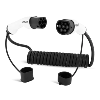 Image de Cord Câble de Charge spiralé Type 2 vers EV, 32 A, 22 KW, 5 m, triphasé, Noir et Blanc