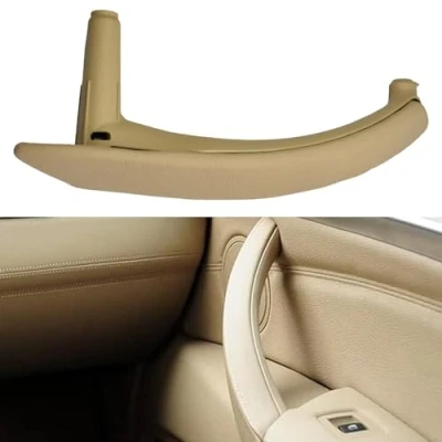 Image de Hacreyatu Poignée de porte intérieure en cuir côté passager pour B MW X5 E70 2007 2013 X6 E71 E72 2008 2014 (Droite, Beige)