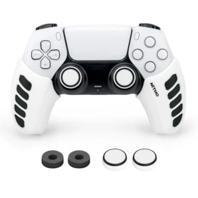 Image de NiTHO Gaming Kit pour Manette PS5, Ensemble Complet d&#039;Améliorations Poignées en Silicone Anti Transpiration, Boutons de Contrôle, Anneaux Précision, Accessoires Playstation 5 Blanc
