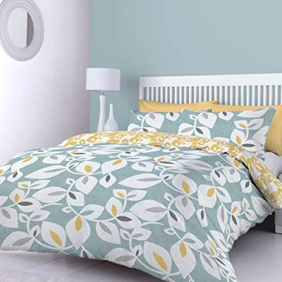 Image de Catherine Lansfield Inga Leaf, Polyester Coton, Bleu Sarcelle, Parure pour lit Simple