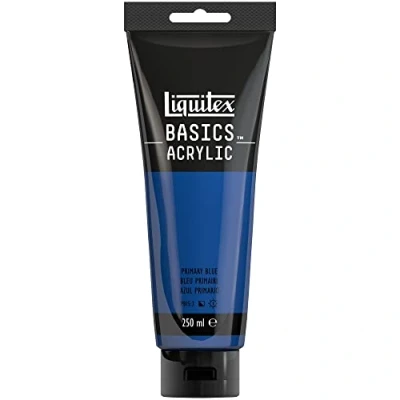 Image de Liquitex 88700235 Basics peinture acrylique, artistique monopigmentée, résistante à la lumière, qualité archive, finition satinée, tube de 250 ml Bleu Primaire