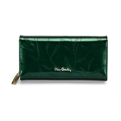 Image de Pierre Cardin Portefeuille Femme, Femme avec Un Motif d&#039;une Feuille, Végétal, Elégant, Pratique, en Cuir Verni, Large, 19,5x10x3 cm, Vert