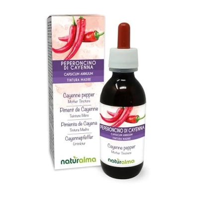 Image de Piment de Cayenne (Capsicum annuum) fruits Teinture Mère sans alcool Naturalma Extrait liquide gouttes 120 ml Complément alimentaire Végétalien ou végan