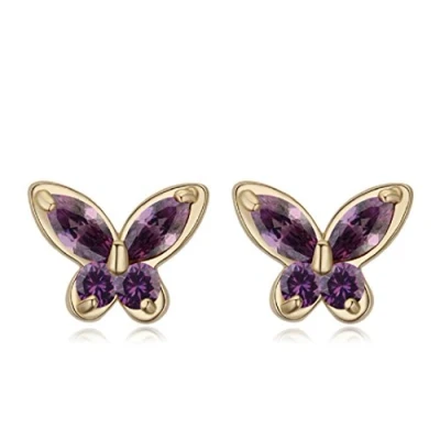Image de Crystalline Azuria Femme Clous Boucles d&#039;Oreilles Papillon 18ct Plaqué Or Jaune avec Cristaux Violet en Zircone
