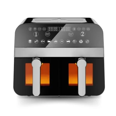 Image de Comfy Nest, CNAFD45WB, Friteuse à Air chaud, Fryer, numérique double panier 2400W avec fenêtre 9L, cuisson saine et rapide, design moderne, idéale pour toute cuisine Gris Noir