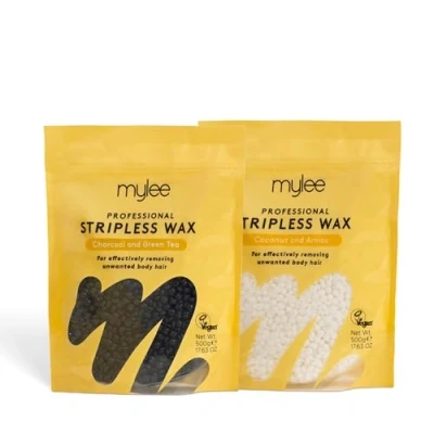 Image de Mylee Paquet de Cires Dures Professionnelles 2x500g, Noix Coco et Arnica &amp; Charbon Thé Vert, Perles solides, Aucune bande nécessaire, Épilation douce indolore, Corps complet, Visage Bikini