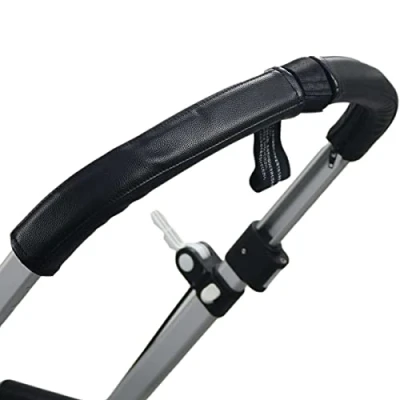 Image de Housse de poignée poussette en cuir synthétique compatible avec Bugaboo Cameleon, manchon landau amovible fermeture éclair, résistant à la poussière, hydrofuge (noir)