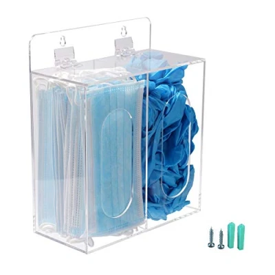Image de Koemehr distributeur de masques et gants jetables en acrylique avec couvercle, filet à cheveux couvre chaussures, peut être fixé au mur sur une table, transparent