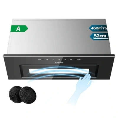 Image de CIARRA CBCB5931B Classe A Hotte Aspirante Encastrée 52 cm 460 m3/h Intégrée Noire Tactile avec Filtre à Charbon CBCF055 3 Vitesses Évacuation/Recyclage Noir