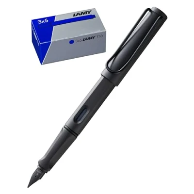 Image de Lamy lot de 1 stylo plume Safari 017 pour gauchers et 3 cartouches d&#039;encre T10 dans un carton d&#039;origine Couleur l&#039;encre : bleu