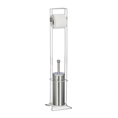 Image de Relaxdays Serviteur WC, HxLxP: 78,5x17x17 cm, Porte Papier Toilette, Brosse WC &amp; Support, Acier Inoxydable, argenté