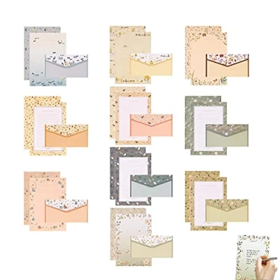 Image de 90 Pièces Papier à Lettre Ensemble de Correspondance Enveloppe en Papeterie Enveloppes Lettres et Idéal pour Invitations Mariage Fête Noël