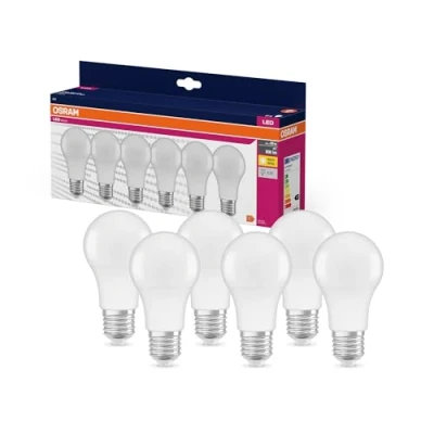 Image de OSRAM LED Star VALUE A60, pack avantage de 6 lampes, remplace les ampoules 60W classiques, blanc chaud (2700K), 8W, E27, verre mat, non dimmable