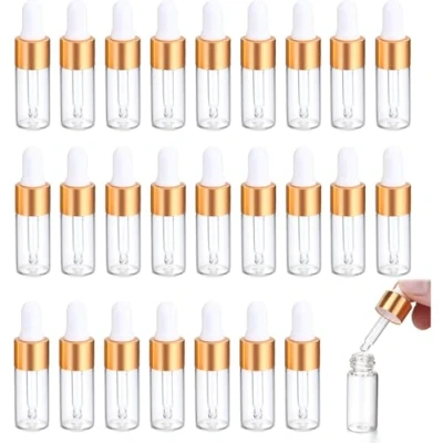 Image de Pack de 25 mini Flacons Comptegouttes Vides en verre 3ml Transparents miniflacons avec Pipettes à Gouttes pour Huiles Essentielles d&#039;Aromathérapie