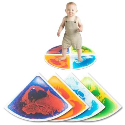 Image de Art3d Lot de 4 Dalles Sol liquides colorées à Fusion Liquide Senroy Tapis Jeu Danse pour Enfants en Bas âge,33 x 33 cm,Forme d&#039;éventail