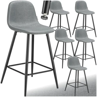 Image de Tabouret de bar TECTAKE Lot 6 tabourets WILLOW avec repose pieds 45 x 48 92 cm Gris/Noir