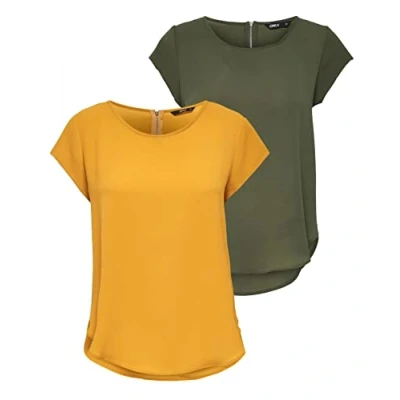 Image de ONLY Onlvic S/S Solid Top WVN T Shirt pour Femme, Jaune/Vert 38
