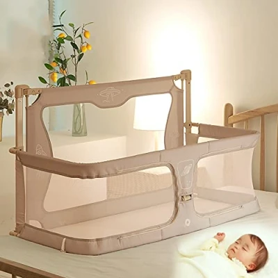 Image de 3 in 1 Lit Bébé Cododo,Lit Bebe,Berceaux,120x50cm,couffin bébé,berceau respirant,Berceau de chevet pour bébé,Hauteur réglable des deux côtés,avec Moustiquaire,fenêtre en maille respirante et visible (