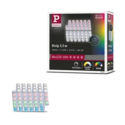 Image de Paulmann 70530 MaxLED 1000 LED RGBW Strip Individuel IP44 28W 1000lm/m gradable 2,5 m Argent Plastique 72LEDs/m, Matière, 28 W