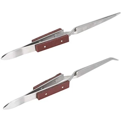 Image de 2 pièces pince à épiler autobloquante, droite pointe incurvée pour bijoux fixes soudure pointue outil de bricolage