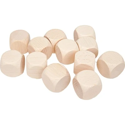 Image de 12 x dés en bois vides à peindre ou l&#039;étiquette une longueur d&#039;arête de 25 mm cubes neutres pour décorer personnaliser déshabillée