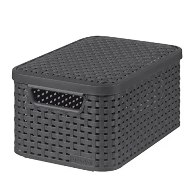 Image de CURVER Boîte de Rangement Style 6L Aspect Rotin Texturé Pour Chambre, Salon, Salle Bain, Buanderie 29,1x19,8x14,2 cm Anthracite 70% Recyclé