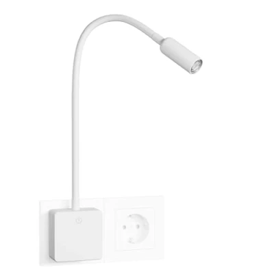Image de ENUOTEK Lampe de Applique Murale Chambre Chevet Lecture LED Flexible Blanc avec Prise Courant, Interrupteur Tactile Dimmable Luminosité 3W 280Lm, Eclairage Neutre 4000K